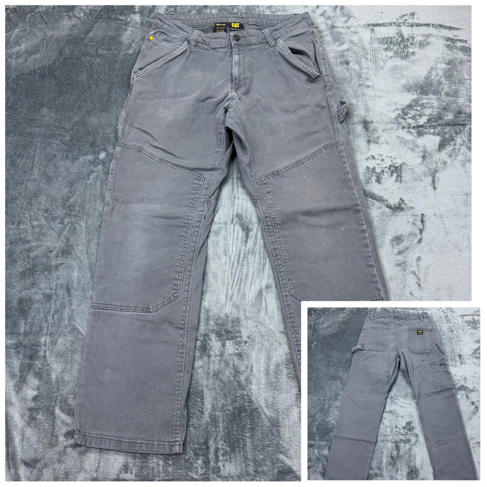 CAT Caterpillar Mens Grey Double Knee Work Pants 32x32 Utility Carpenter 1554304